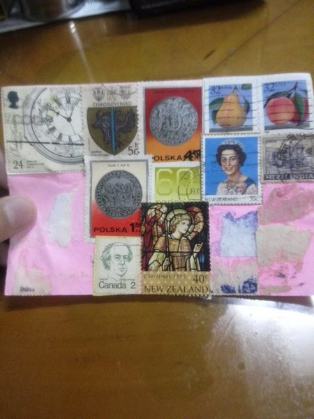 A stamp from New Zealand, India, United States, Poland, Canada, Czechoslovakia (Now: Slovakia, Czech Republic) and United Kingdom